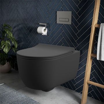 badshop.de Premium Design WC-Set - spülrandlos, Schwarz matt Ambiente