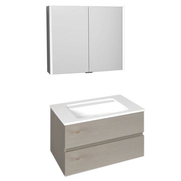 Burgbad Bel Badmöbel Set 14-3 - 81 cm, Spiegelschrank, Mineralguss-Waschtisch, U