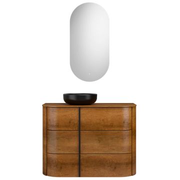 Burgbad Lavo 2.0 Badmöbel Set 4 - 101 cm, Keramik-Aufsatzbecken, Leuchtspiegel