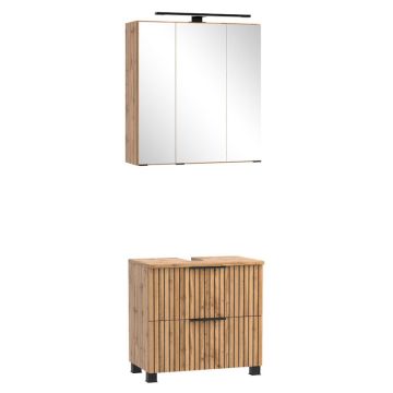 Held Möbel Ashton Badmöbel Set - 60 cm, Spiegelschrank mit LED-Aufbauleuchte