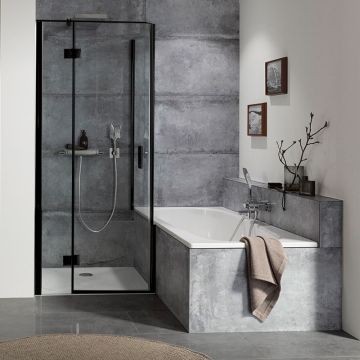 HSK Aperto pendelbare Drehtür an Nebenteil mit verkürzter Seitenwand