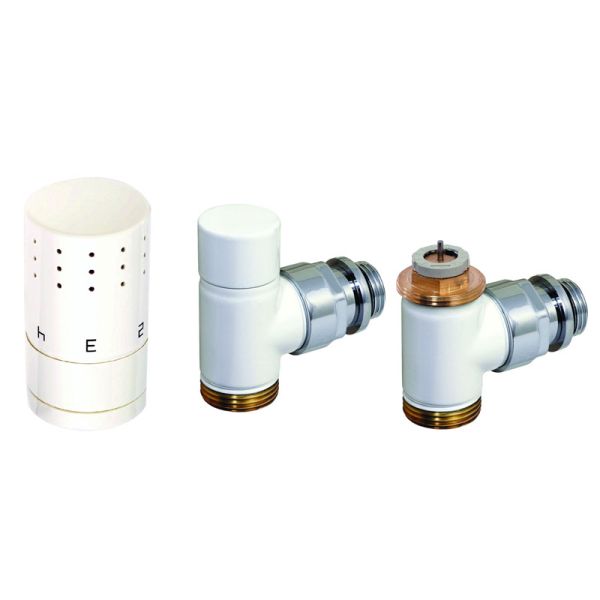 Corpotherma Zubehör Anschlussarmaturen Design-Thermostatventilset Eckform - weiß