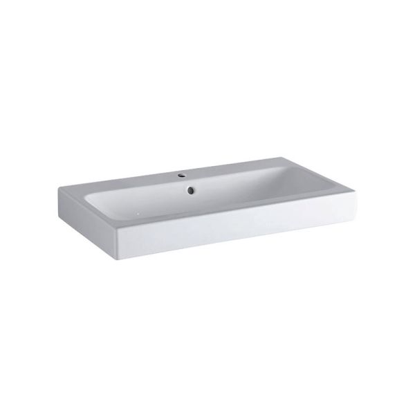 Geberit iCon Aufsatz-Waschtisch Hahnloch, Überlauf, weiß, KeraTect