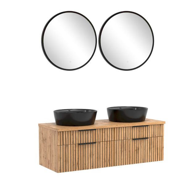 Held Möbel Ashton Badmöbel Set - 120 cm,2 Flächenspiegel,2 Keramik-Aufsatzbecken