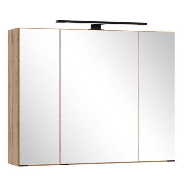 Held Möbel Ashton Spiegelschrank - 80 cm, 3 Spiegeltüren, 6 Glaseinlegeböden