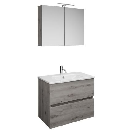 Burgbad Rocio Badmöbel Set 80 cm Eiche Dekor Silber