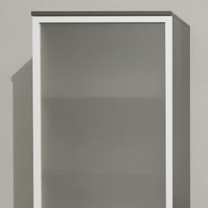 Ausführung Mittelschrank: Alurahmenfront Alpinweiß mit Mattglas