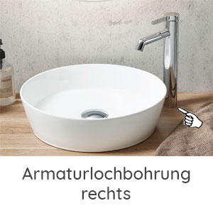 Ausschnitt Waschtischplatte: mittig für Nizza mit Armaturlochbohrung rechts