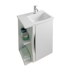 Ausführung Waschtisch mit Unterschrank: Beckenmulde und Türanschlag rechts - Regal links