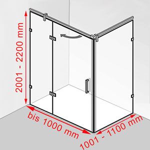 Breite / Tiefe / Höhe: bis 1000 mm / 1001 - 1100 mm / 2001 - 2200 mm