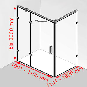 Breite / Tiefe / Höhe: 1001 - 1100 mm / 1101 - 1600 mm / bis 2000 mm