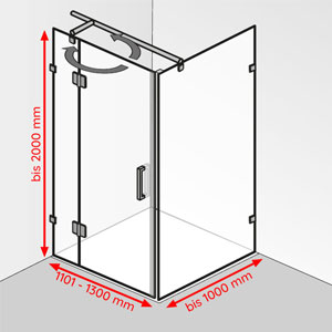 Breite / Tiefe / Höhe: 1101 - 1300 mm / bis 1000 mm / bis 2000 mm