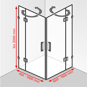 Breite / Tiefe / Höhe: 1101 - 1300 mm / 1001 - 1100 mm / bis 2000 mm