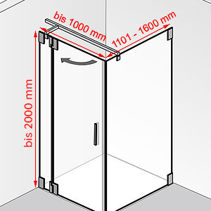 Breite / Tiefe / Höhe: bis 1000 mm / 1101 - 1600 mm / bis 2000 mm