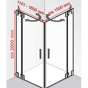 Breite / Tiefe / Höhe: 1101 - 1600 mm / bis 1000 mm / bis 2000 mm
