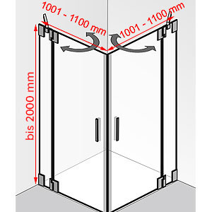 Breite / Tiefe / Höhe: 1001 - 1100 mm / 1001 - 1100 mm / bis 2000 mm