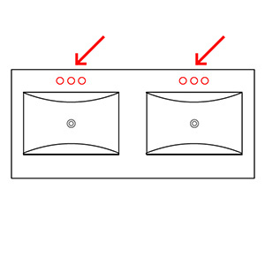 Hahnloch: mit Bohrungen für 3-Loch-Armatur
