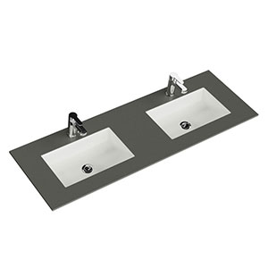 Waschtisch-Typ: Krion-Doppelwaschtisch - 151 cm, Grau Natur, Clou-Überlauf