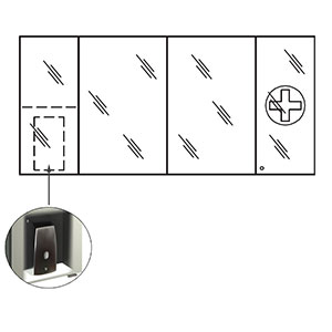 Ausführung Spiegelschrank: Abschließbare Drehtür rechts, Platz für Seifenspender links