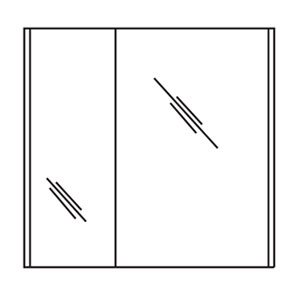Türanschlag Spiegelschrank: Große Tür rechts, kleine Tür links