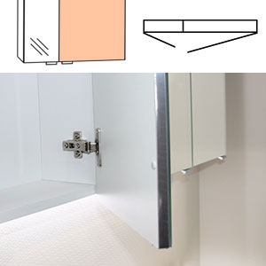 Ausführung Spiegelschrank: Türen auf Trägerplatte - große Tür rechts