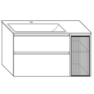 Ausführung Waschtisch mit Unterschrank: Beckenmulde links, Türanschlag rechts, Tür in Rillenglas