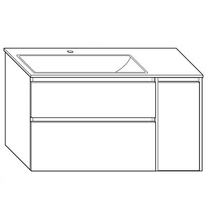 Ausführung Waschtisch mit Unterschrank: Beckenmulde links, Türanschlag rechts, Tür in Frontfarbe