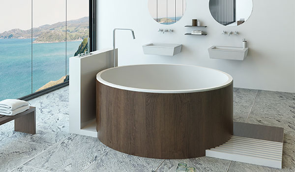 Badewanne Rund mit Verkleidung in Holzoptik Badewanne Rund Verkleidung Holzoptik